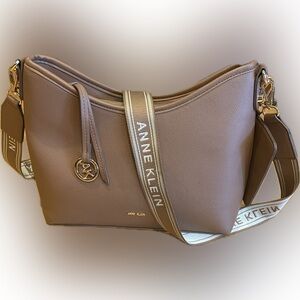 Anne Klein Brown Shoulder Bag with Gold Accents